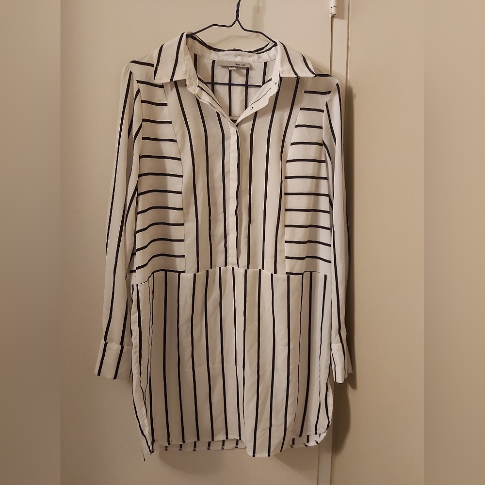 🤯 2/$15 WD.NY White Dress/Tunic with Black Stripes Size Small (S) Oversized Fit